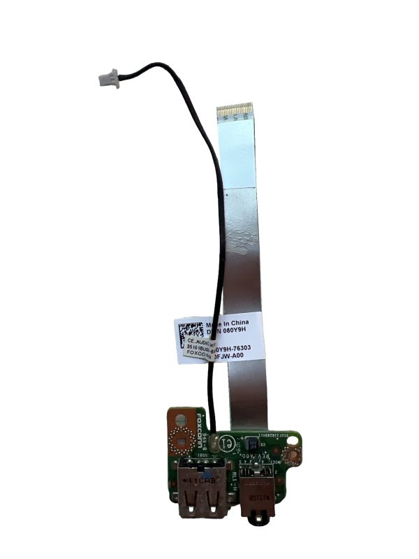Dell Latitude E5420 USB AUDIO jungčių plokštė su šleifu 080Y9H – baltame fone Dell Latitude E5420 USB AUDIO jungčių plokštė su šleifu 080Y9H baltame fone