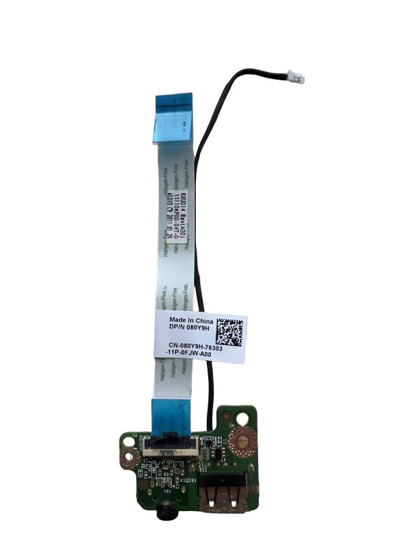 Dell Latitude E5420 USB AUDIO jungčių plokštė su šleifu 080Y9H – baltame fone Dell Latitude E5420 USB AUDIO jungčių plokštė su šleifu 080Y9H baltame fone